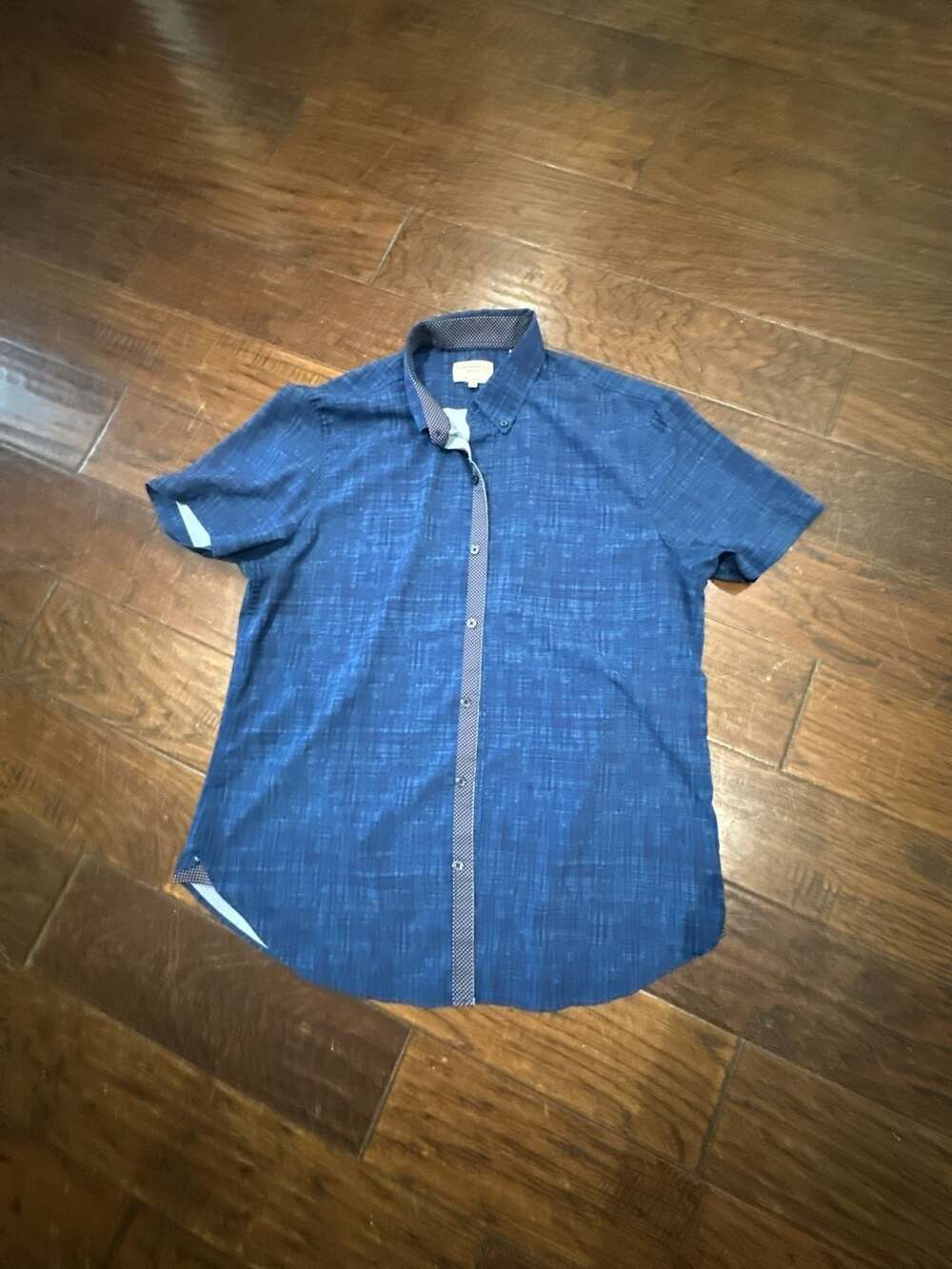 CON.STRUCT Short Sleeve Button Down Shirt Size L Blue Slim Fit